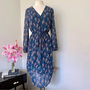 Blue Paisley Belted Midi Dress